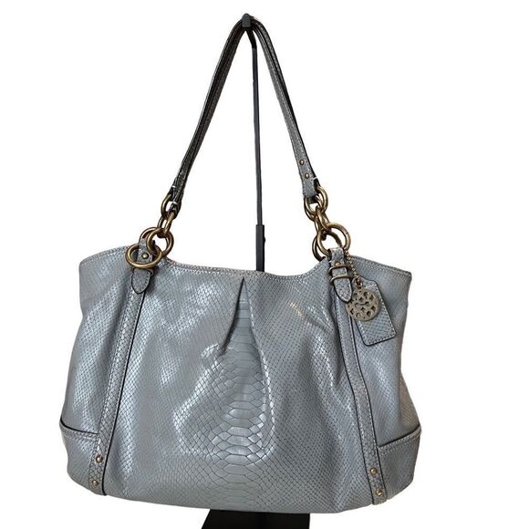 Coach Gray Leather Brass Hardware Triple Section Shoulder Bag 16834